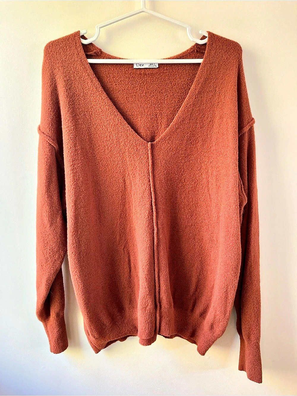 Dex V-Neck Sweater in Rust Orange - Size Small